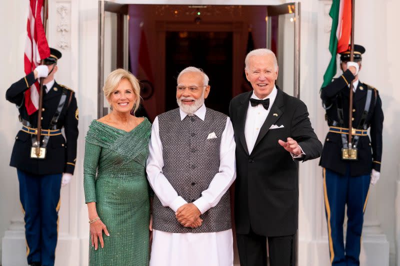 ▲美國總統拜登夫婦，22日在白宮接待來訪的印度總理莫迪。（圖／美聯社／達志影像）