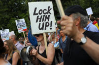 <p>Demonstrators protest next to the specially-erected fence surrounding the U.S. ambassador’s residence, Winfield House, where President Trump and first lady Melania Trump are staying in London, July 12, 2018. (Photo: Simon Dawson/Reuters) </p>