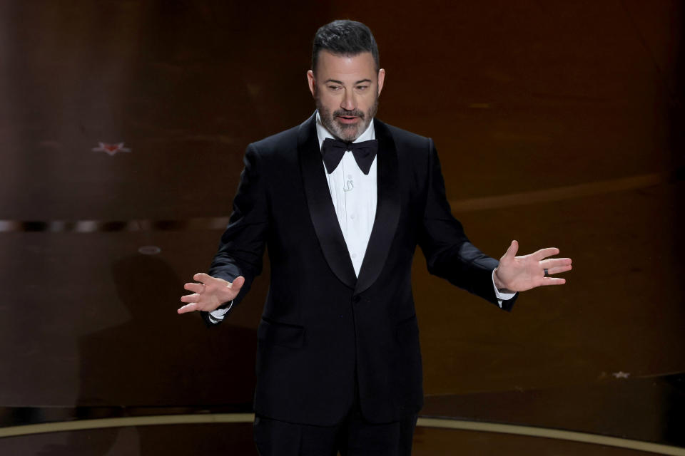 HOLLYWOOD, CALIFORNIA - MARCH 10: Jimmy Kimmel speaks onstage during the 96th Annual Academy Awards at Dolby Theatre on March 10, 2024 in Hollywood, California. (Photo by Kevin Winter/Getty Images)