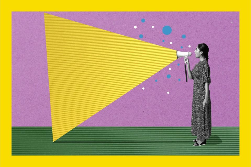 The Power of Asking for What You Want, According to a Psychologist , woman talking with megaphone