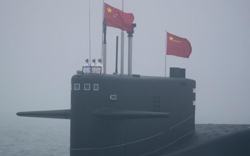 A People's Liberation Army navy submarine during a naval parade near Qingdao, China