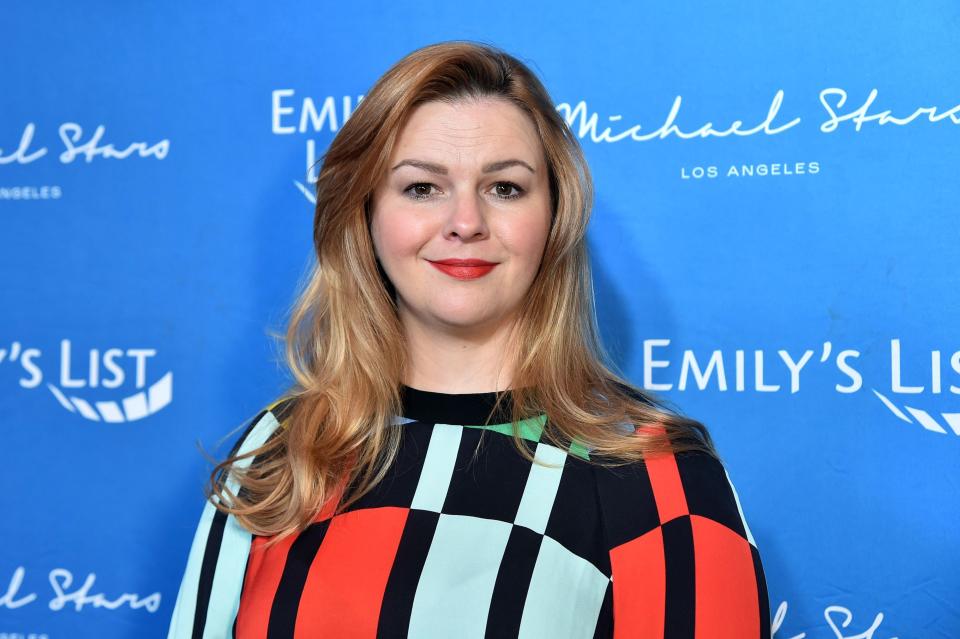 Amber Tamblyn (pictured in February) has designed a MAGA-inspired mask for NARAL Pro-Choice America. (Photo: Alberto E. Rodriguez/Getty Images)