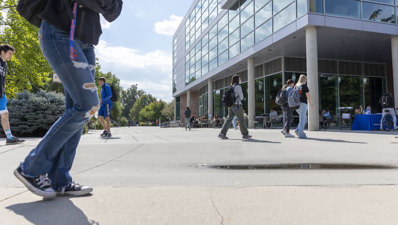 Students walk at Boise State University in Boise on Sept. 22, 2022.