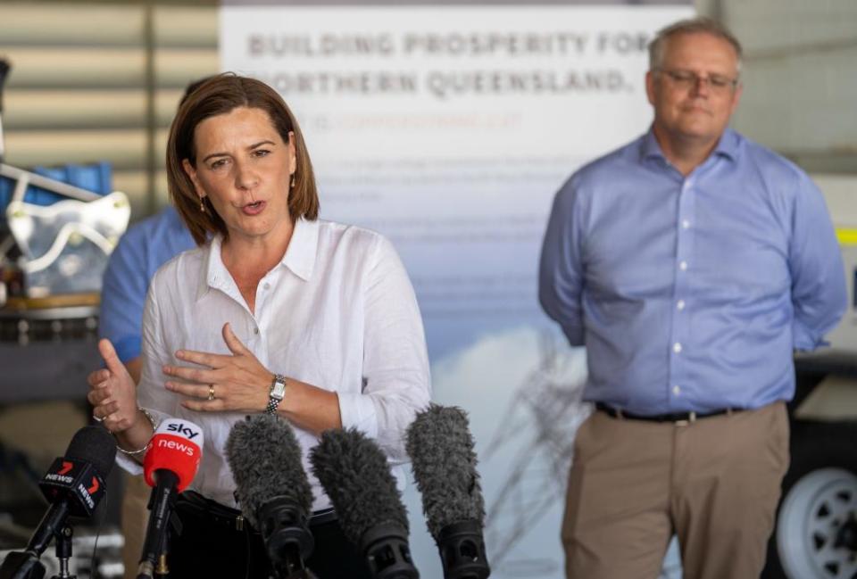 Queensland LNP leader Deb Frecklington campaigning with prime minister Scott Morrison in Townsville on 14 October.