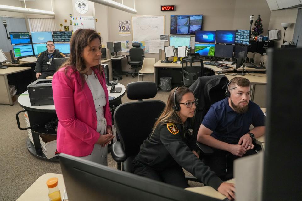 Congresswoman Elise Stefanik met with 911 dispatchers Staysha Forsey and Tyrell Homkey at the Montgomery County Public Safety facility during a recent tour of her district.