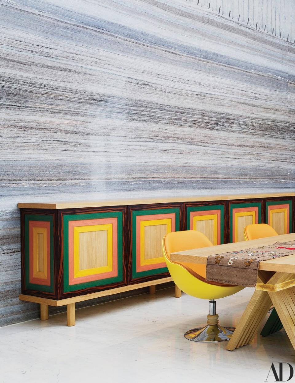 A colorful sideboard El Mays crafted for his new home.