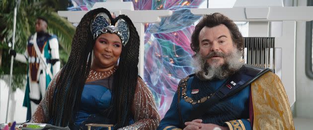 The Duchess of Plazir-15 (Lizzo) and Captain Bombardier (Jack Black) in Lucasfilm's 