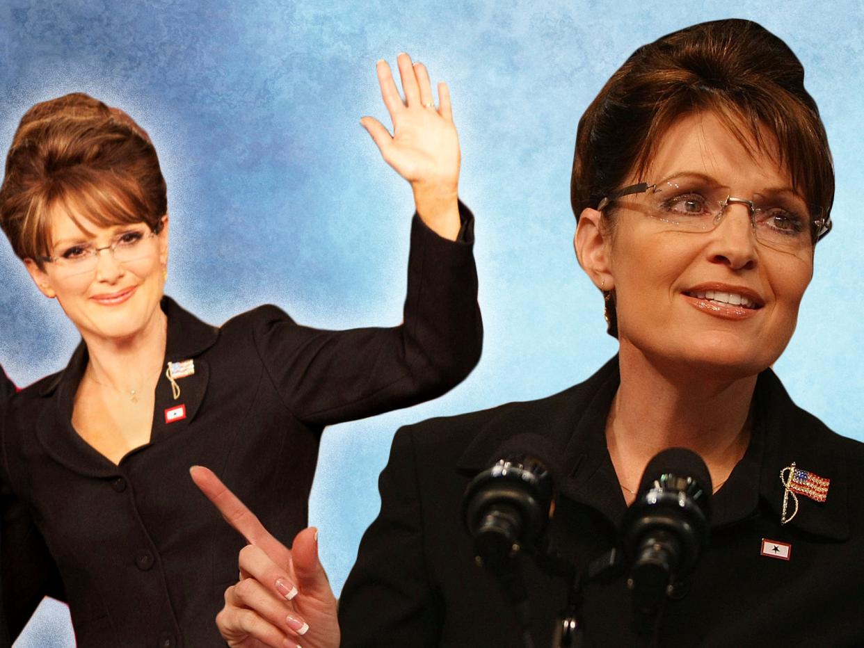 ‘Hollywood lies!’: Julianne Moore as Sarah Palin in Game Change, and the actual Sarah Palin (HBO/Mario Tama/Getty Images)