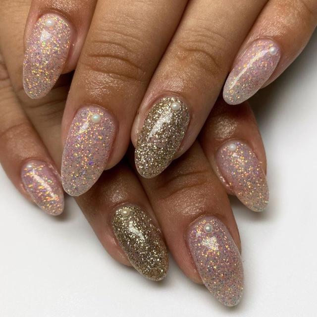 Pink and Rose Gold Foil Ombre Nails with Bling