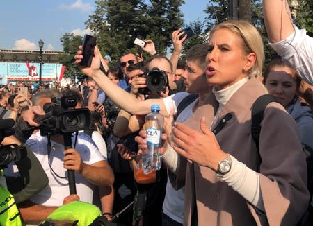 Russian opposition figure Sobol attends a rally to demand free elections in Moscow