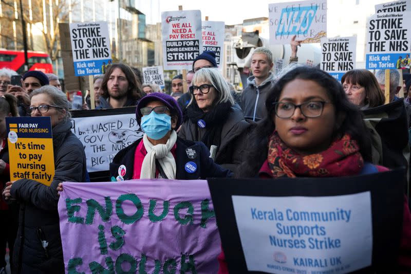 FILE PHOTO: Nurses strike outside University College Hospital in London