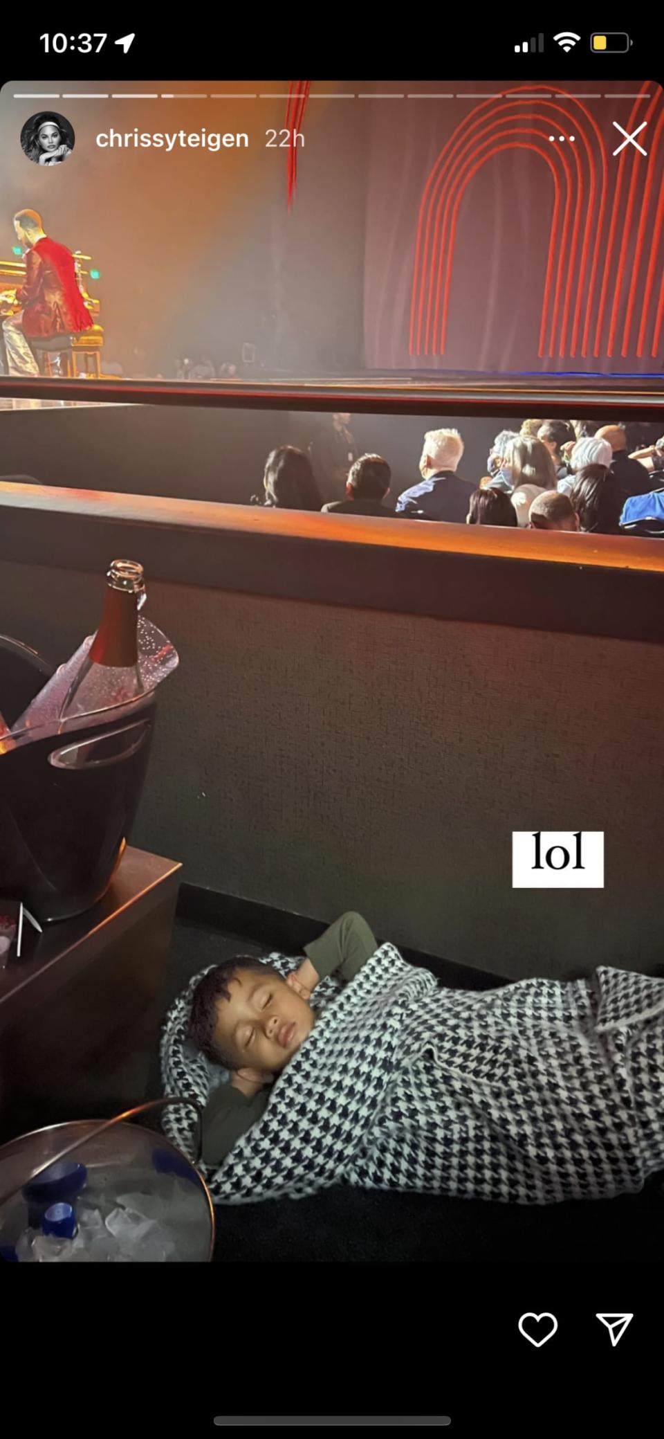 Miles took a nap during his dad's performance. (Instagram)