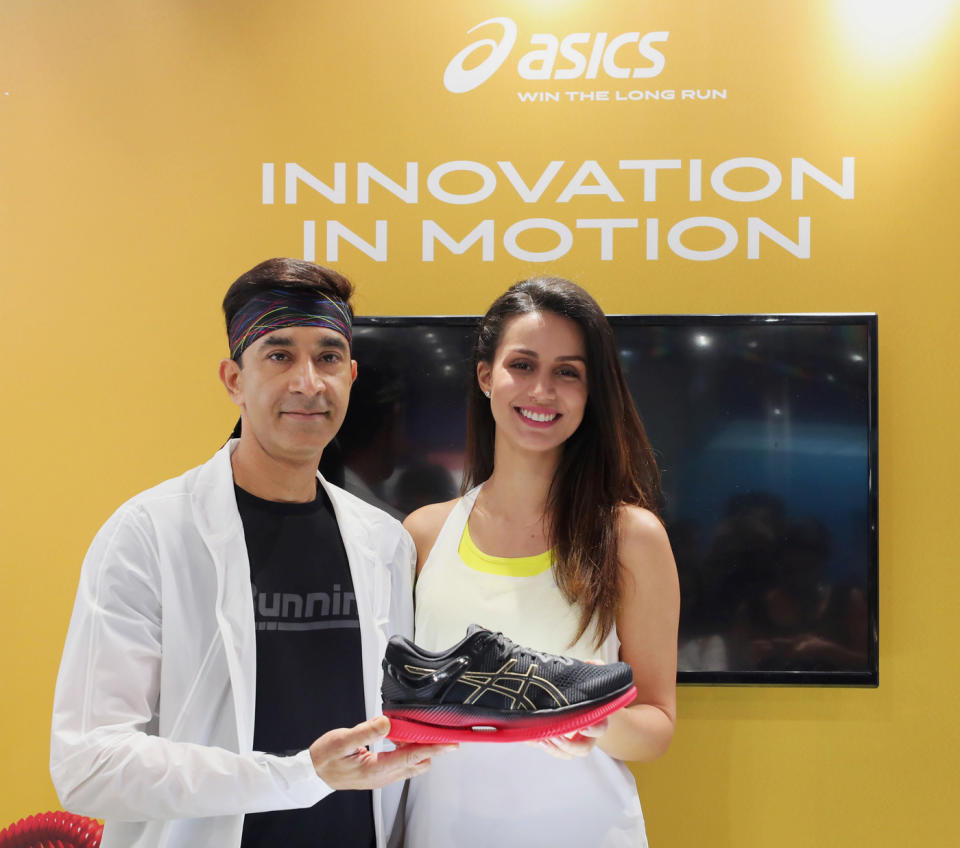 Girish Bindra, ASICS Mumbai Running Club Coach and International model and actress Larissa Bonesi