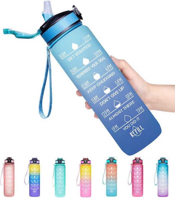 Paris Hilton Motivational Water Bottle with Straw and Leak-Proof Flip-Top Lid, Motivational Time Markers, Carry Handle for Travel, Made Without BPA