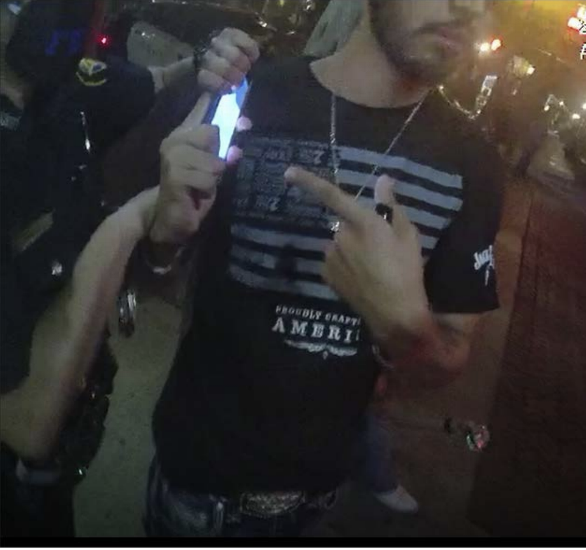 Cesar Salinas was thrown to the pavement outside a Fort Worth bar, according to a lawsuit accusing the two Fort Worth police officers who detained him of excessive force. He was holding his phone and his electronic cigarette at the time, according to a screenshotted image from officers’ body-camera footage included in the suit.