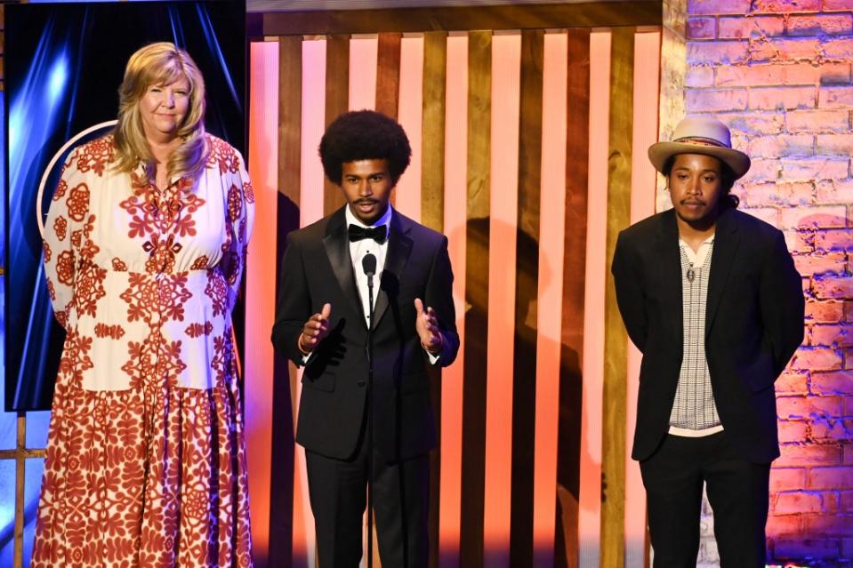 Gloria Johnson, Justin Jones, and Justin J. Pearson speak onstage at The Americana Music Association 22nd Annual Honors & Awards Show on September 20, 2023 at the Ryman Auditorium in Nashville, Tennessee.
