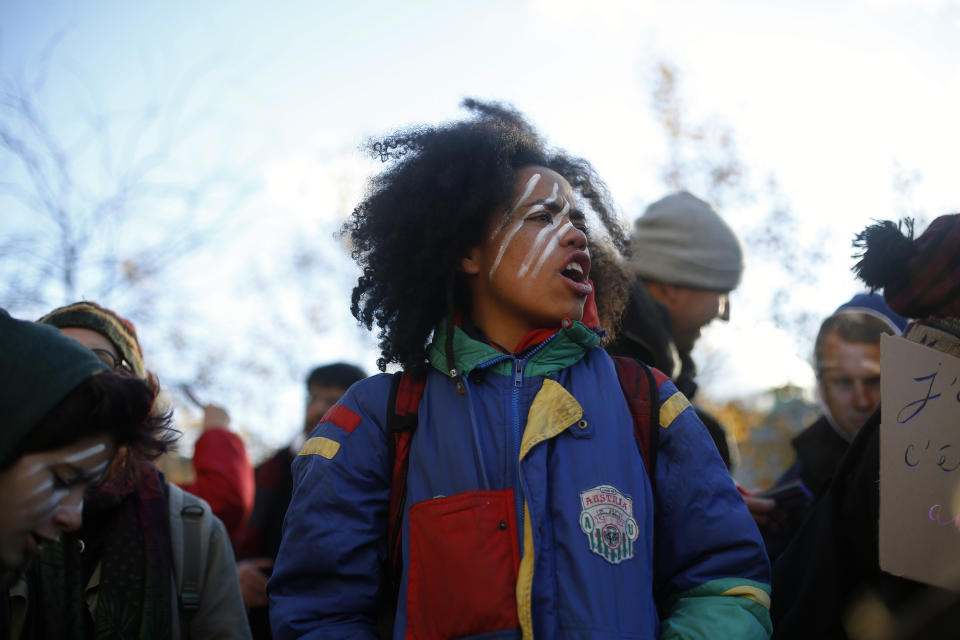 <p>A protestor shouts slogans during a demonstration for the International Day for the Elimination of Violence against Women, in Paris, Saturday, Nov. 25, 2017. (Photo: Thibault Camus/AP) </p>