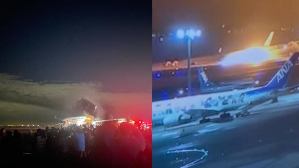 日本昨(2日)羽田機場發生一起飛機相撞事件。（圖／翻攝自@fujikawaHaruka X）