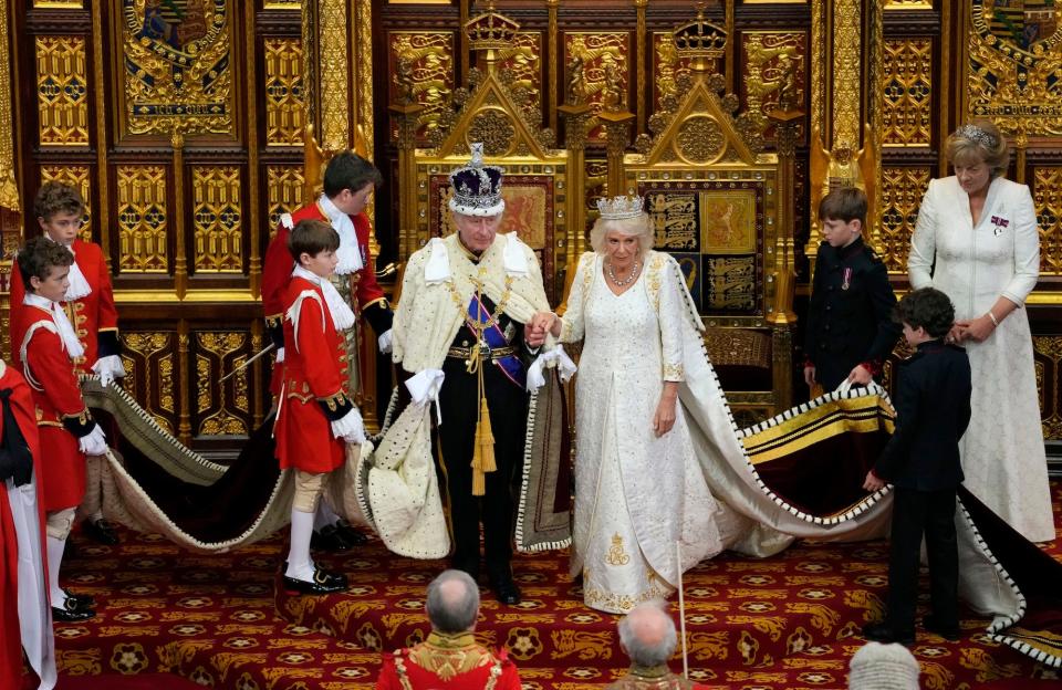 King Charles III and Queen Camilla attend the  State Opening of Parliament at the Houses of Parliament in November 2023.