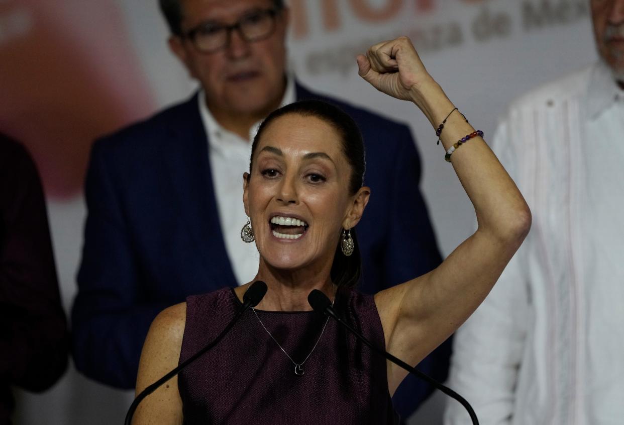 Claudia Sheinbaum speaks after being elected to be the Morena party candidate for the upcoming national presidential elections during an event in Mexico City on Sept. 6, 2023.