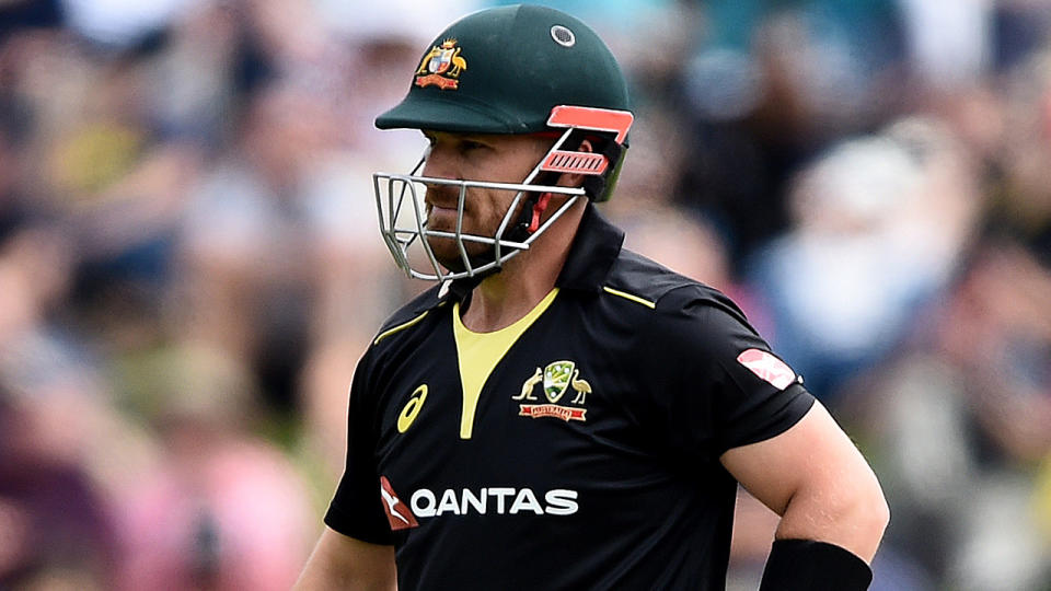 Aaron Finch scored just 12 in the second T20 against New Zealand, continuing a poor run of form. (Photo by Joe Allison/Getty Images)