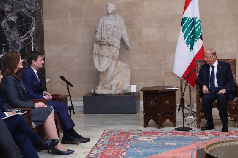 Lebanon's President Aoun meets with U.S. Under Secretary of State for Political Affairs Hale at the presidential palace in Baabda