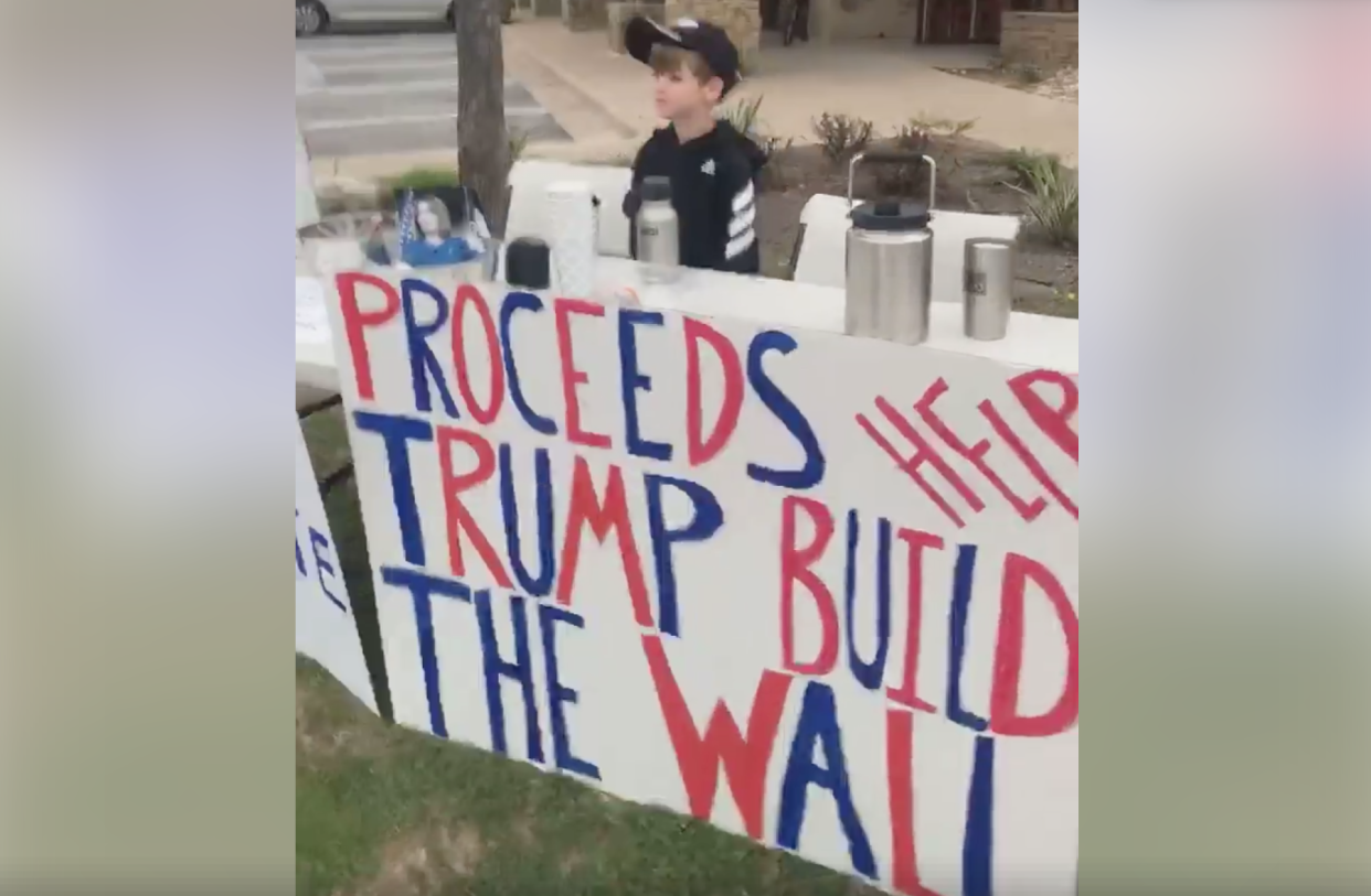 The 7-year-old boy set up a hot chocolate stand to raise money for President Donald Trump’s border wall. (Photo: Facebook)