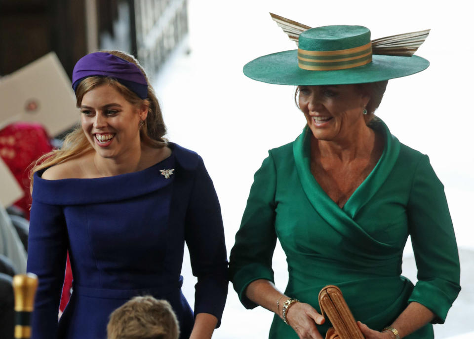 Princess Beatrice and Sarah Ferguson enter the chapel.&nbsp;