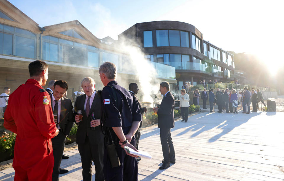 Boris Johnson during the barbecue in Cornwall. (Andrew Parsons / No10 Downing Street)