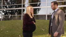 <p>Though Bell's second pregnancy 2013 (with daughter Delta) was written into the show, Bell's first pregnancy (with daughter Lincoln) was not. The show's producers worked around it with their usual tricks (big bags, blazers and camera angles) but also went the extra mile and used CGI. </p> <p>The actress <a href="https://www.eonline.com/news/502438/kristen-bell-talks-about-filming-pregnant-threesomes-with-adam-brody-watch-now" rel="nofollow noopener" target="_blank" data-ylk="slk:explained while being interviewed;elm:context_link;itc:0;sec:content-canvas" class="link ">explained while being interviewed</a> by Conan O'Brien in 2014 that she and costar Adam Brody had a sex tape scene to film while she was seven months pregnant. "I had this huge beer belly, this huge gut and I was pretending to act in a sex tape," the actress said. "And now I can forever look at my daughter and go, ‘Oh, you were present for that!'"</p> <p>Bell said that Brody "affectionately refers to our sex scenes as threesomes because my belly was just on top of him. Is it really that gross?"</p>