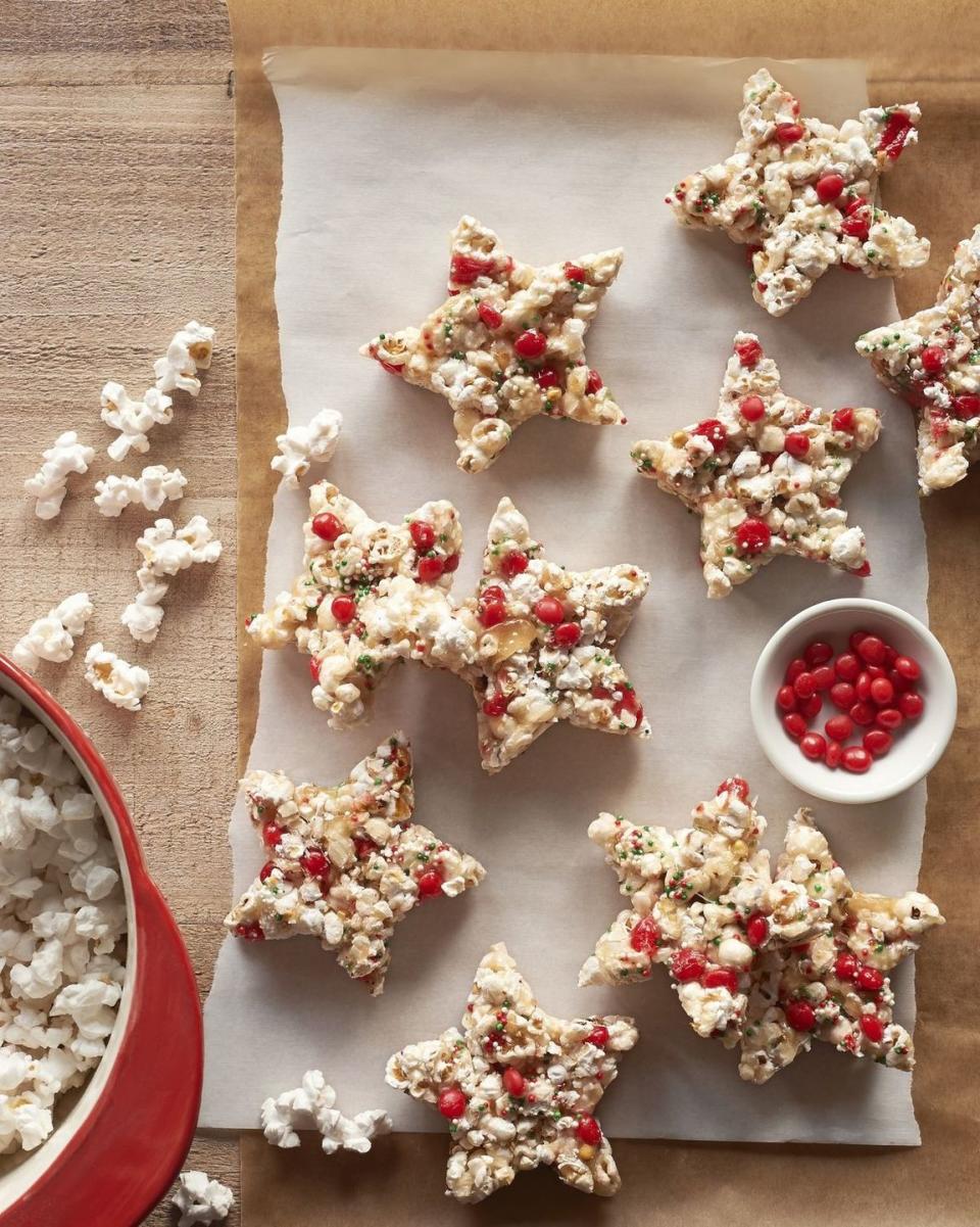 <p>These popcorn stars make for charming edible ornaments—that is, if they ever make it to the tree.</p><p><strong><a href="https://www.countryliving.com/food-drinks/recipes/a6230/candied-popcorn-stars-recipe-clx1214/" rel="nofollow noopener" target="_blank" data-ylk="slk:Get the recipe for Candied Popcorn Stars;elm:context_link;itc:0;sec:content-canvas" class="link ">Get the recipe for Candied Popcorn Stars</a>.</strong></p>