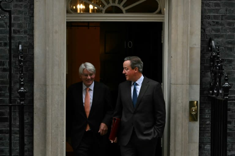 UK Foreign Secretary David Cameron (R) and development minister Andrew Mitchell at 10 Downing Street on November 14, 2023 (Ben Stansall)