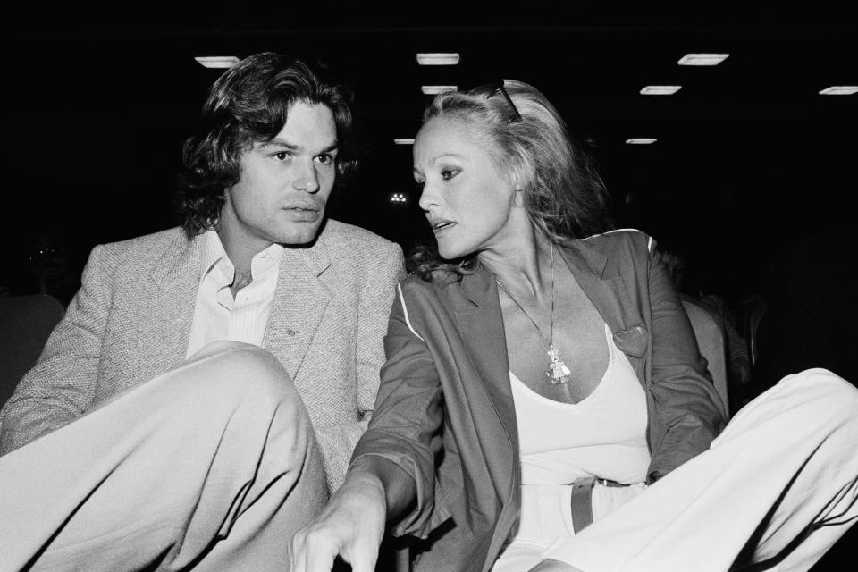 American actor Harry Hamlin and Swiss actress and a sex symbol Ursula Andress attend the 1979 Deauville American Film Festival. (Photo by © Caterine Milinaire/Sygma via Getty Images)