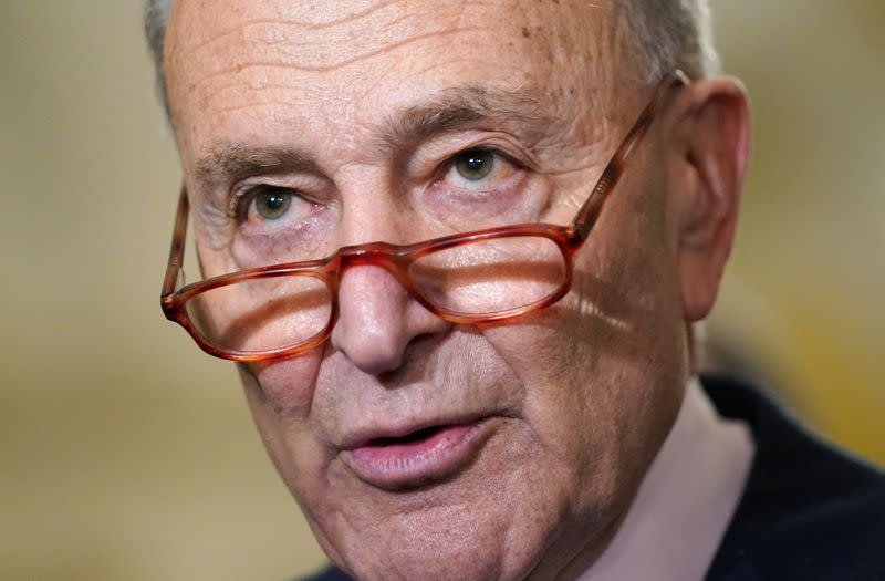 Schumer speaks to reporters at the U.S. Capitol in Washington