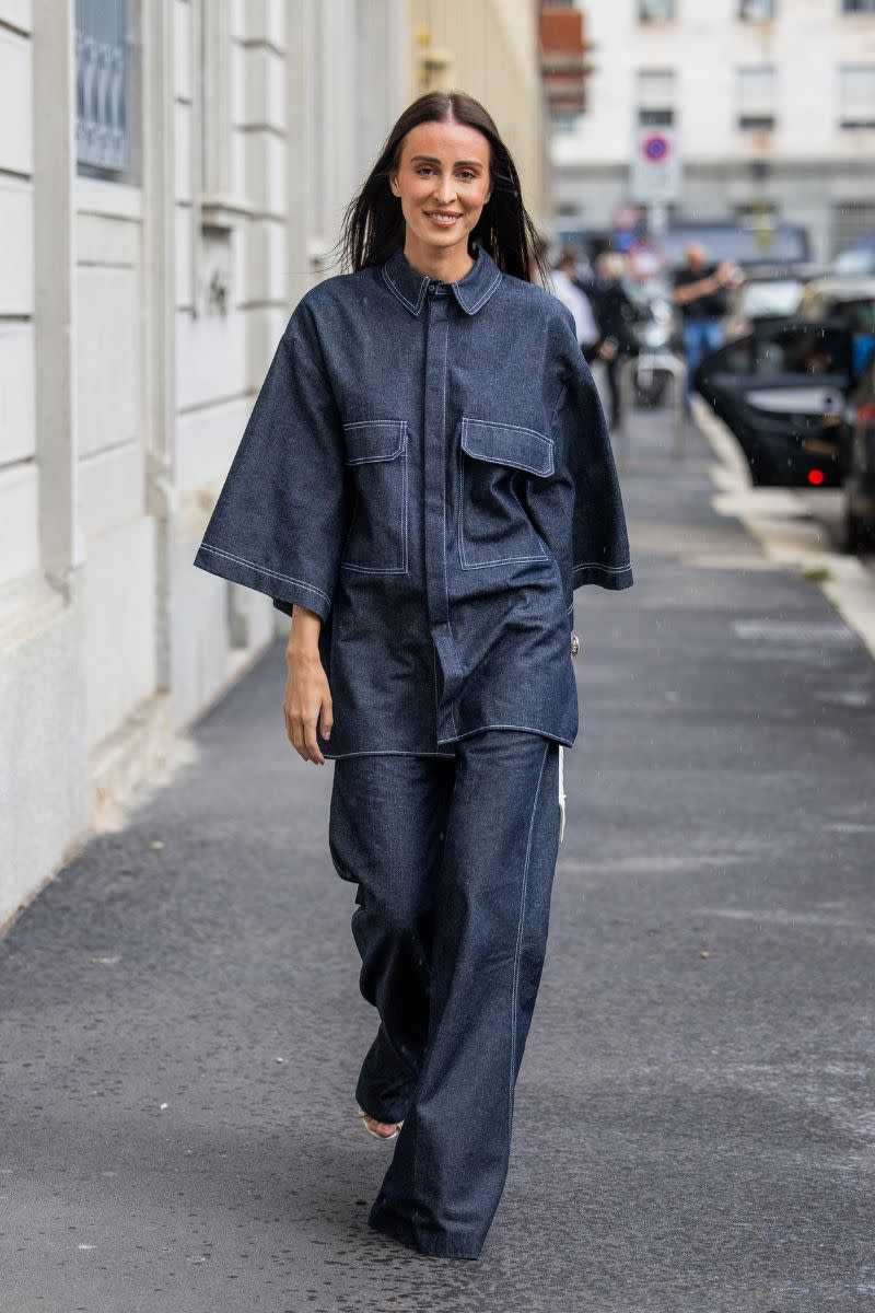 <p> Double denim is a trend that comes around season after season and it’s an easy way to reimagine wide leg jeans. For a matchy-matchy feel, a denim co-ord is the smartest option as you can ensure your pieces work together effortlessly and easily. </p>