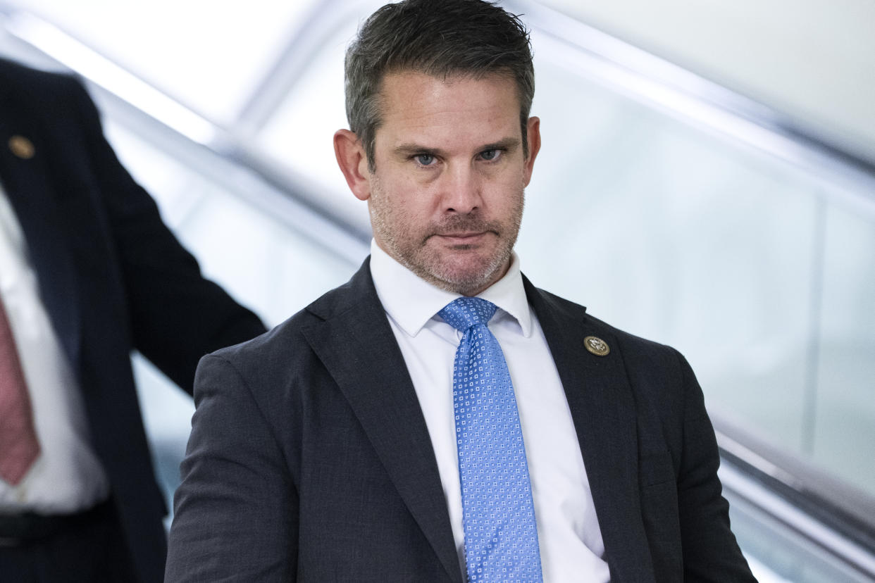 Rep. Adam Kinzinger, R-Ill., stares during the House vote to censure Rep. Paul Gosar, R-Ariz., in November.