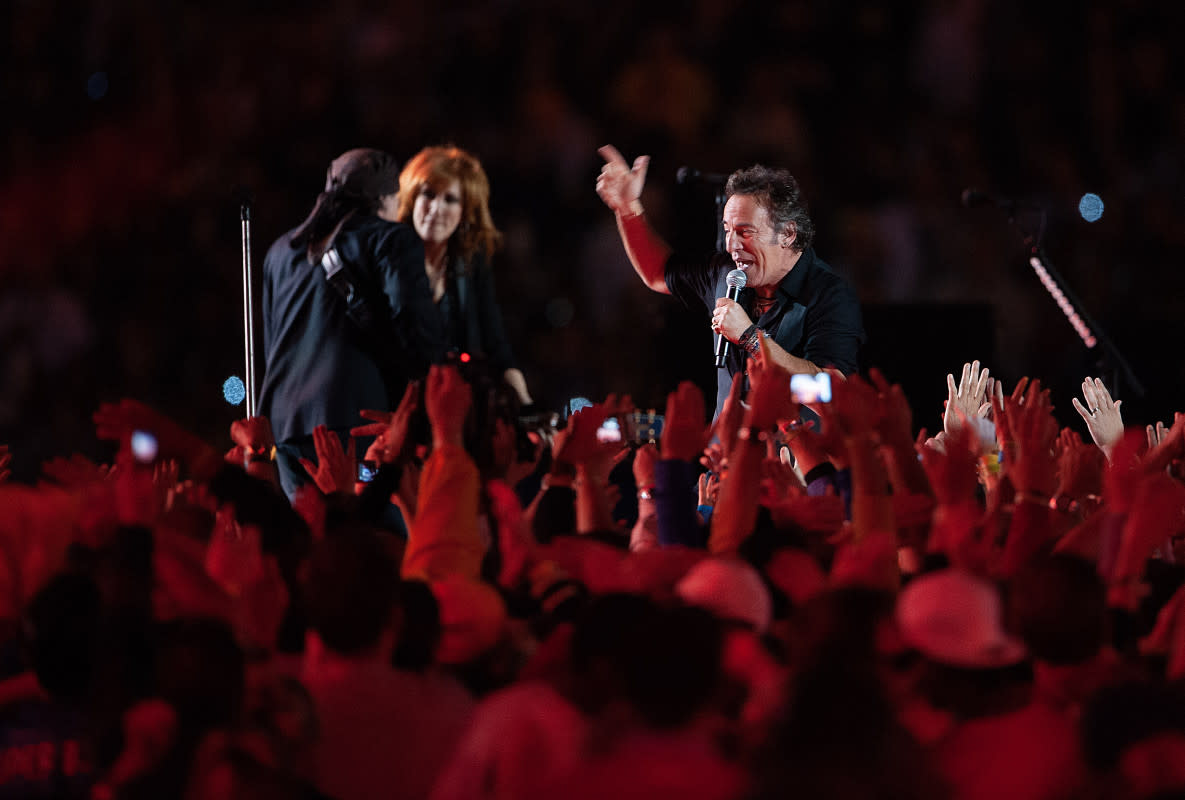 Bruce Springsteen and the E Street Band perform at the Bridgestone Halftime Show during Super Bowl XLIII between the Arizona Cardinals and the Pittsburgh Steelers at Raymond James Stadium on Feb. 1, 2009, in Tampa, Florida.<p>Focus On Sport/Getty Images</p>