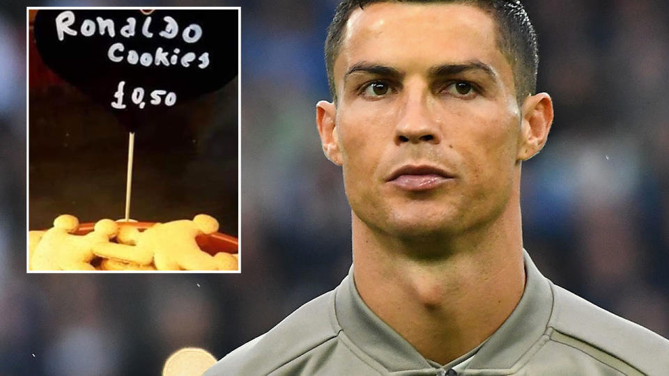 The cookies make fun of Cristiano Ronaldo’s rape allegations. (Photo by Alessandro Sabattini/Getty Images)