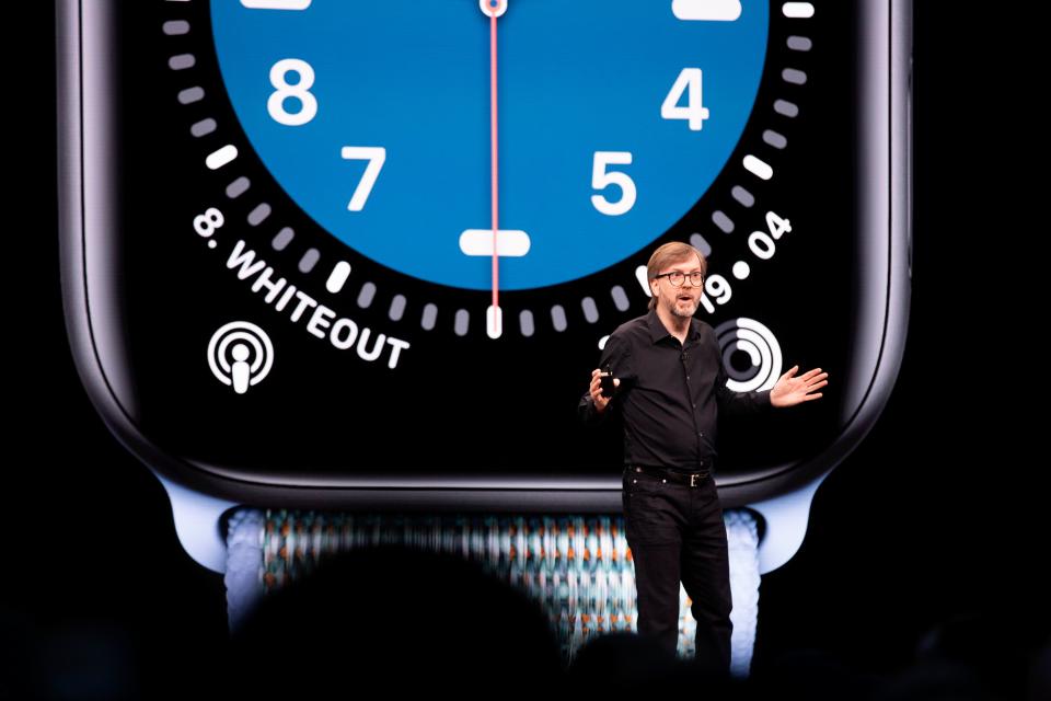 Apple's vice president of technology Kevin Lynch speaks during the keynote address during Apple's Worldwide Developer Conference (WWDC) in San Jose, California on June 3, 2019. (Photo by Brittany Hosea-Small / AFP)        (Photo credit should read BRITTANY HOSEA-SMALL/AFP via Getty Images)