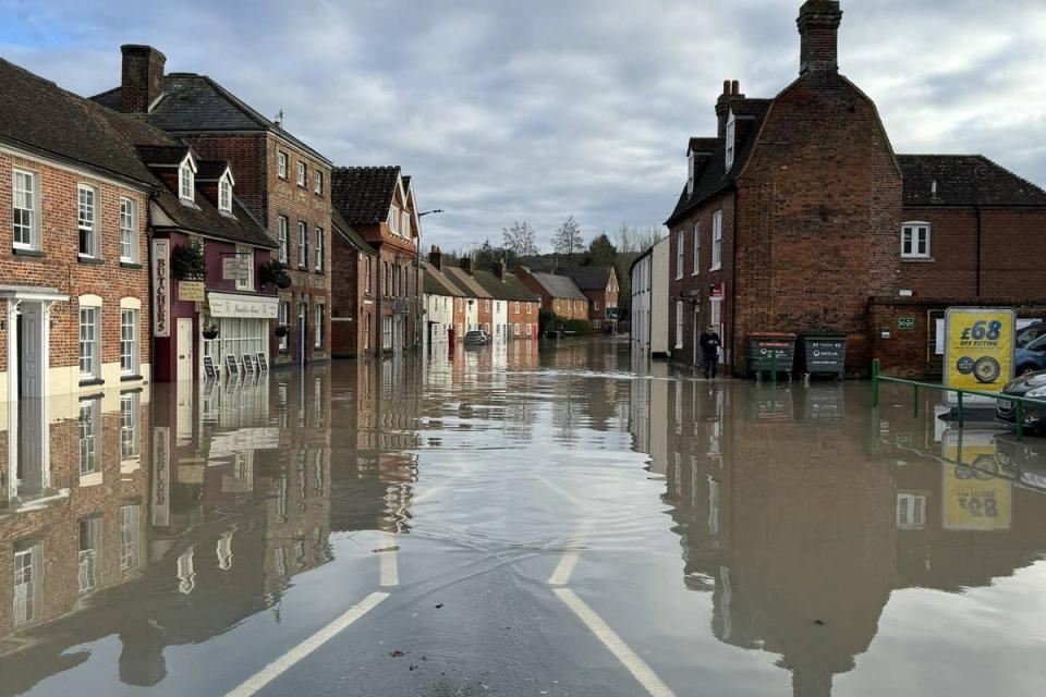 Flooding in Marlborough, Wiltshire, as hundreds of flood warnings and alerts remain in place in England on Sunday (PA)