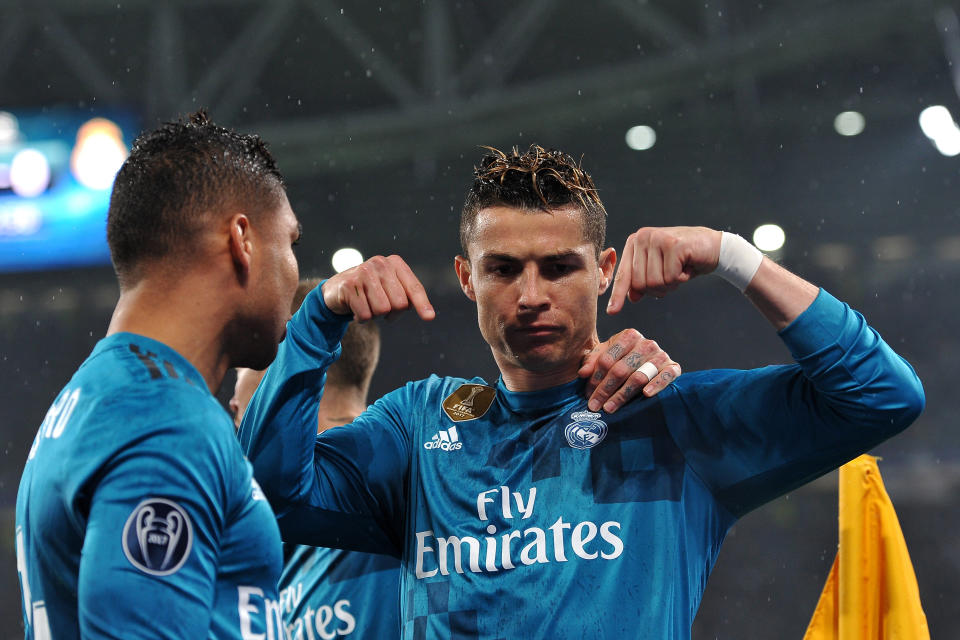 Cristiano Ronaldo celebrates his goal for Real Madrid against Juventus in the Champions League on Tuesday. (Getty)