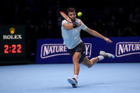 Tennis - ATP World Tour Finals - The O2 Arena, London, Britain - November 19, 2017 Bulgaria's Grigor Dimitrov in action during the final against Belgium's David Goffin REUTERS/Toby Melville