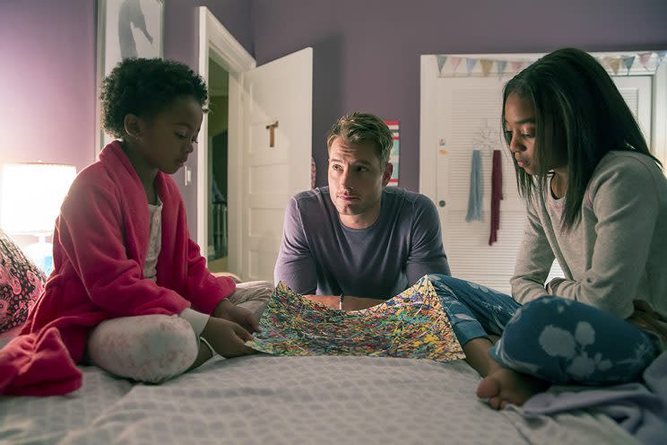 Faithe Herman, Justin Hartley, Eris Baker (Credit: Ron Batzdorff/NBC)