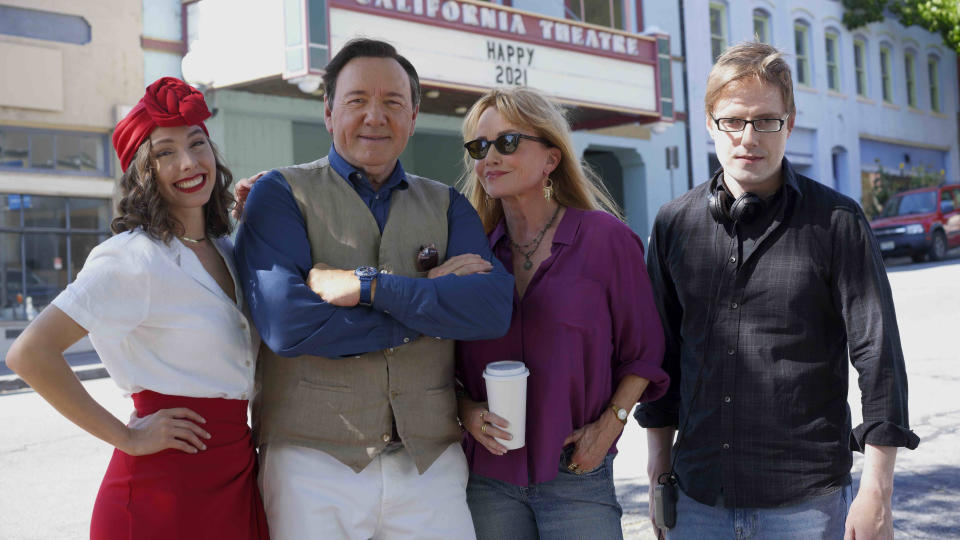 Jet Jandreau, Kevin Spacey, Rebecca De Mornay and Michael Zaiko Hall on the set of 'Peter Five Eight'.