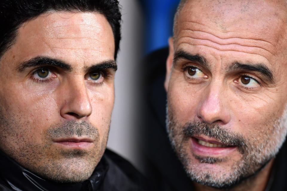 <p>Old friends Mikel Arteta and Pep Guardiola lock horns once again this weekend</p> (Getty Images)