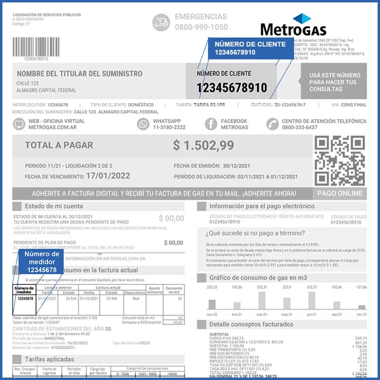 La factura de Metrogas