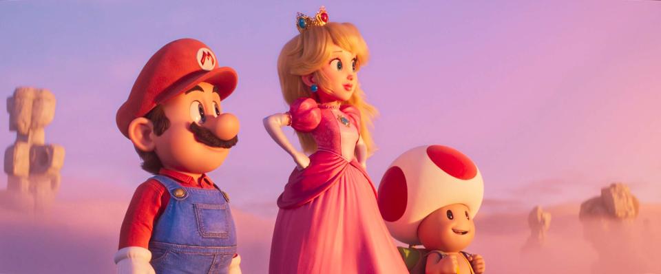 Mario, Princess Peach (Anya Taylor-Joy) and Toad in The Super Mario Bros. Movie.(Universal/Illumination)