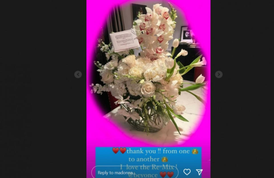Beyonce sent Madonna flowers (c) Instagram credit:Bang Showbiz