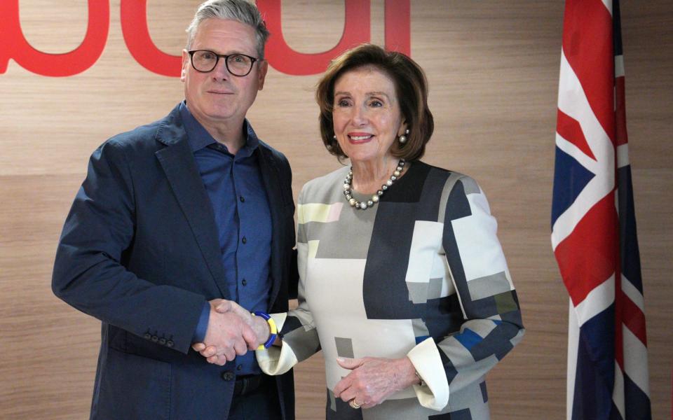 Sir Keir Starmer welcomes former Speaker of the United States House of Representatives Nancy Pelosi to the Labour Party headquarters in central London this afternoon