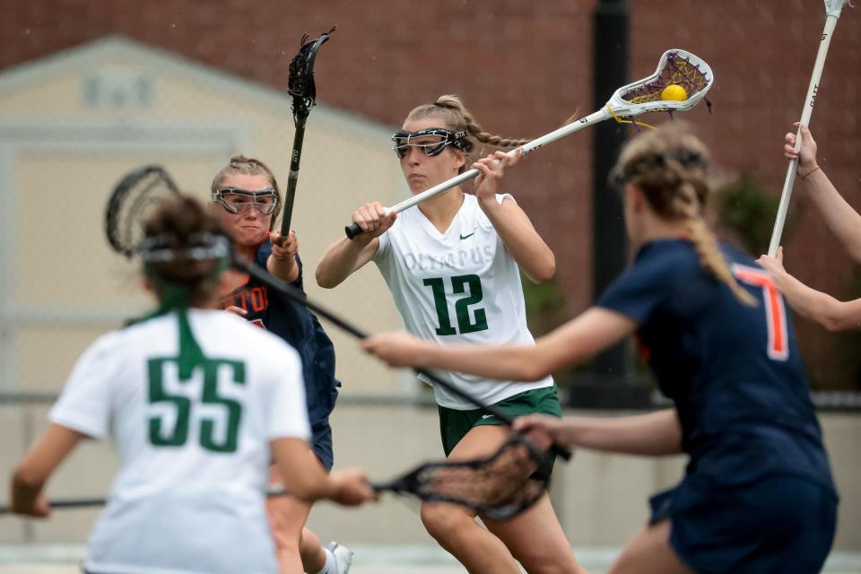 Olympus’s Sarah Anne scores in a 5A girls lacrosse semifinal game against Brighton at Westminster College in Salt Lake City on Tuesday, May 23, 2023. | Spenser Heaps, Deseret News
